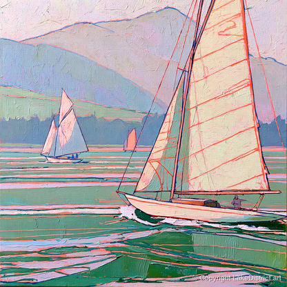Vivid Yachts on a Breezy Lake - lake district walking art print and canvas by Cedric Montgomery A.I