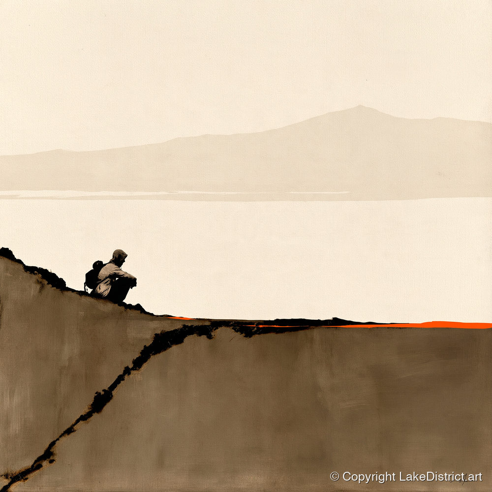 Walker on Blencathra Edge - lake district fell art print and canvas by Barnaby West A.I