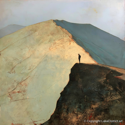Walker on Striding Edge Helvellyn - lake district walking art print and canvas by Silas Thorne A.I