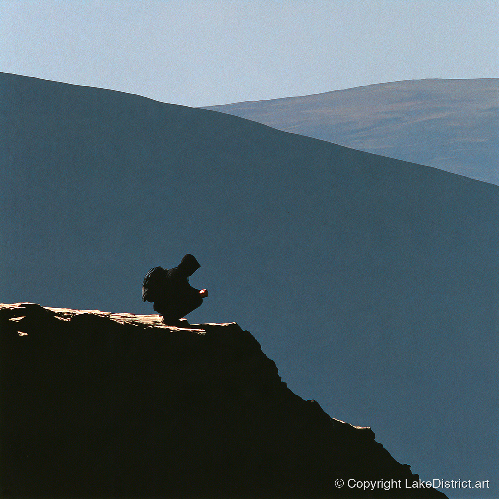 Walker Silhouette on Blencathra Edge - lake district fell art print and canvas by Adelaide Calloway A.I