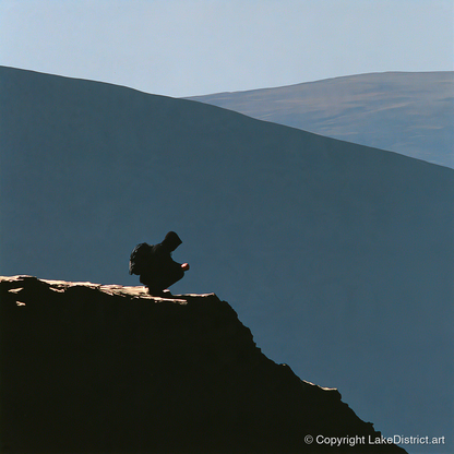 Walker Silhouette on Blencathra Edge - lake district fell art print and canvas by Adelaide Calloway A.I