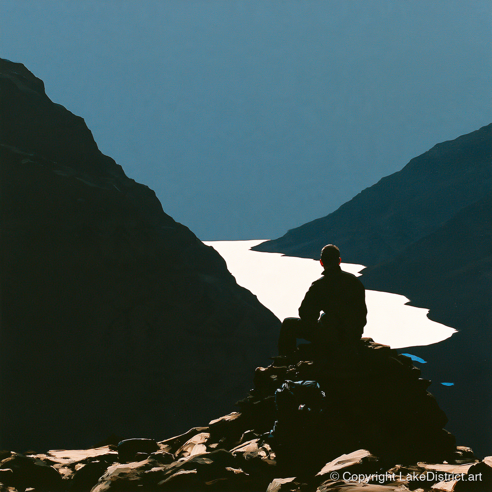 Walker Silhouette on Great Gable - lake district fell art print and canvas by Adelaide Calloway A.I