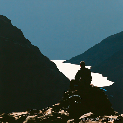 Walker Silhouette on Great Gable - lake district fell art print and canvas by Adelaide Calloway A.I