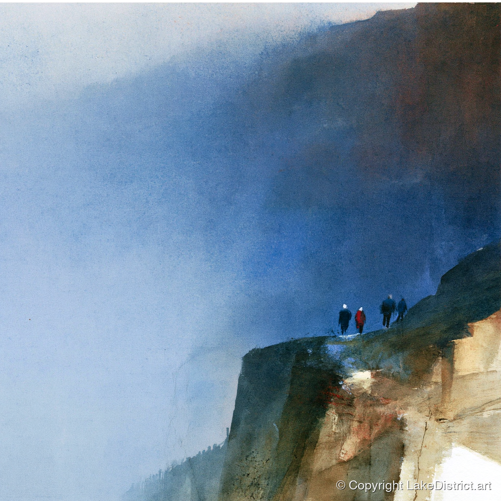 Walkers on a Dramatic Mountain Path - lake district walking art print and canvas by Nathaniel Ward A.I