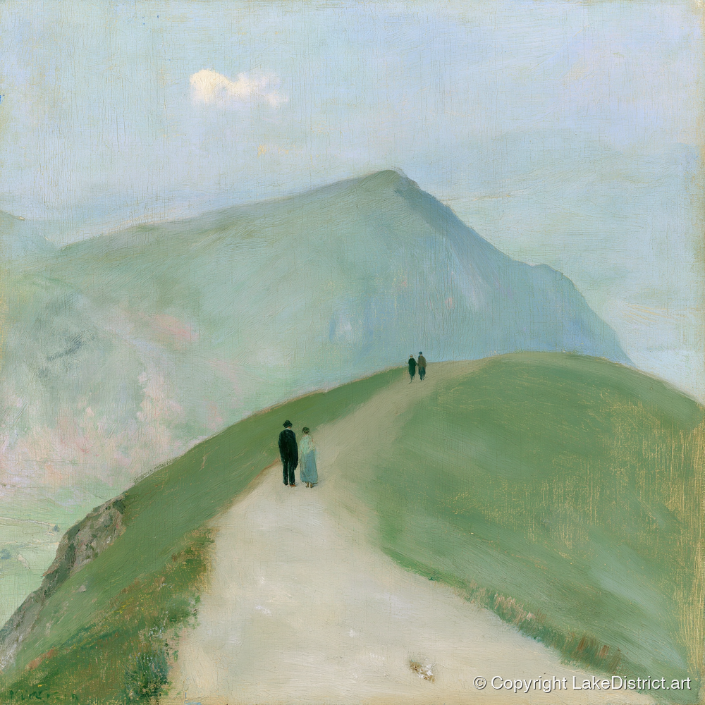 Walkers on a Mountain Ridge - lake district walking art print and canvas by Charles Waverly A.I