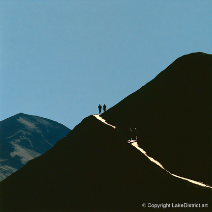 Walkers on a Sunlit Mountain Path - lake district walking art print and canvas by Adelaide Calloway A.I