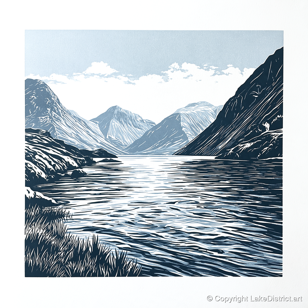 Wasdale Fells In Deep Navy - lake district valley art print and canvas by Alfred Morland A.I
