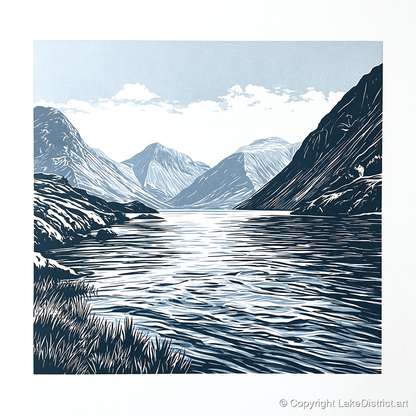 Wasdale Fells In Deep Navy - lake district valley art print and canvas by Alfred Morland A.I
