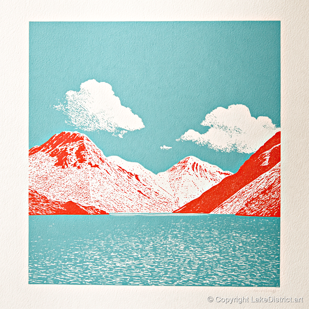 Wasdale Fells in Vivid Red - lake district valley art print and canvas by Edward Loxley A.I
