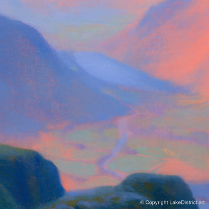 Wasdale Twilight from Great Gable - lake district fell art print and canvas by Theodore Vance A.I
