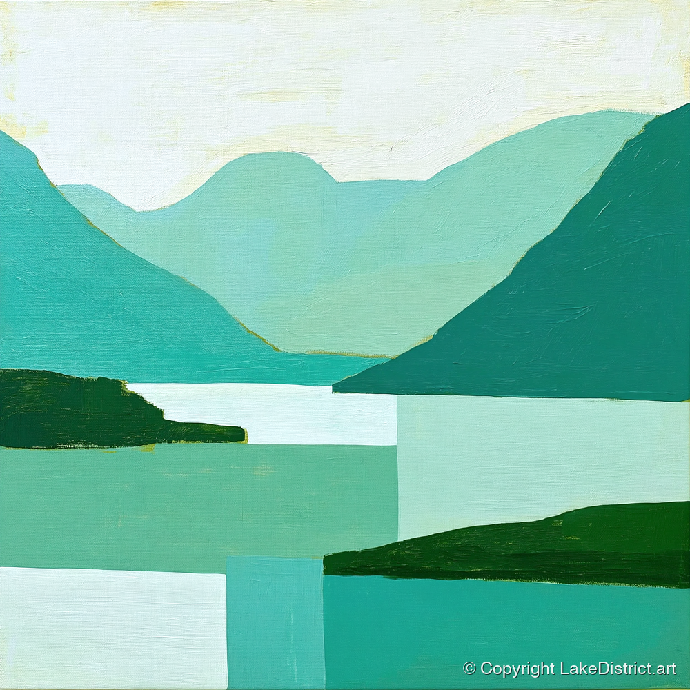 Wasdale Valley in Geometric Teal - lake district valley art print and canvas by Sebastian Finch A.I