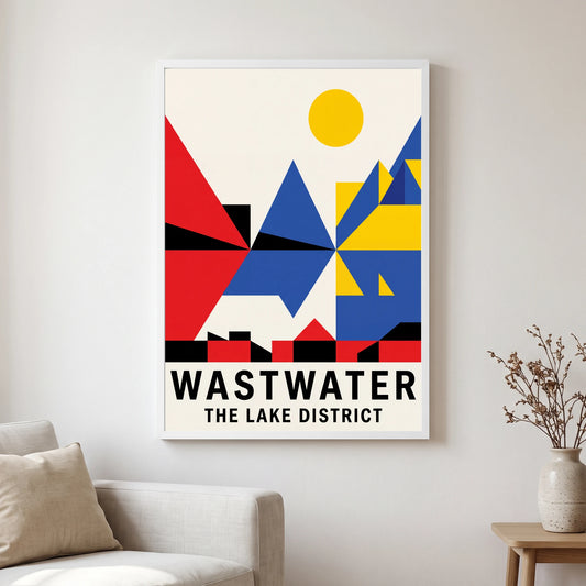 Wastwater travel poster in a white frame, hanging in a living2