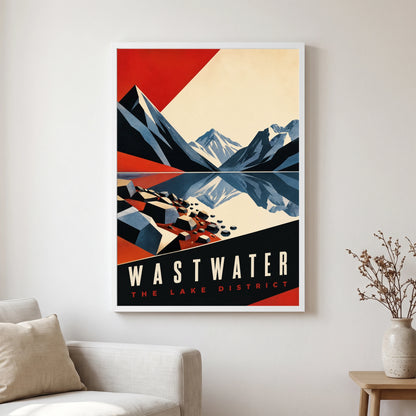 Wastwater travel poster in a white frame, hanging in a living2