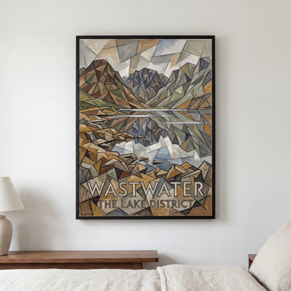 Wastwater travel poster in a black frame, hanging in a bedroom3