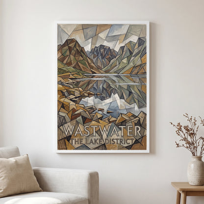 Wastwater travel poster in a white frame, hanging in a living2