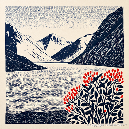 Wastwater Fells and Red Berries - lake district lake art print and canvas by Reuben Shaw A.I