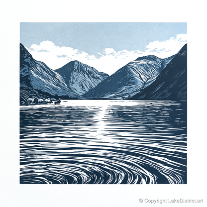 Wastwater Fells in Deep Navy - lake district lake art print and canvas by Alfred Morland A.I