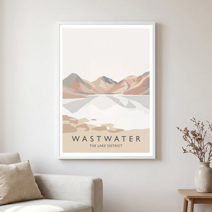 Wastwater travel poster in a white frame, hanging in a living2