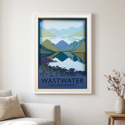 Wastwater travel poster in a white frame, hanging in a living2