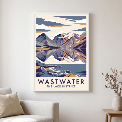 Wastwater travel poster in a white frame, hanging in a living2