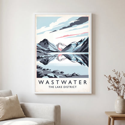 Wastwater travel poster in a white frame, hanging in a living2