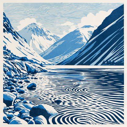 Wastwater Screes in Cobalt Blue - lake district lake art print and canvas by Hugh Lancaster A.I