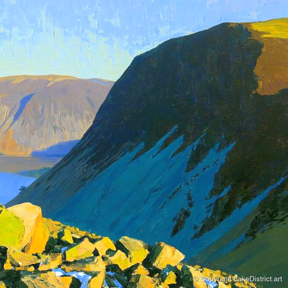 Whin Rigg Scree in Blue Shadow - lake district fell art print and canvas by Daphne Morley A.I