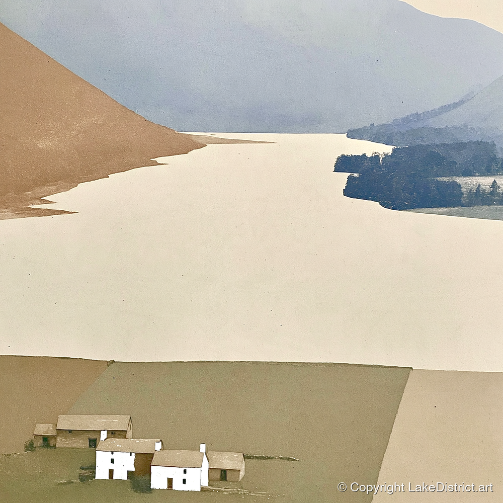 White Farmsteads Above Loweswater - lake district lake art print and canvas by Phillip Marbury A.I