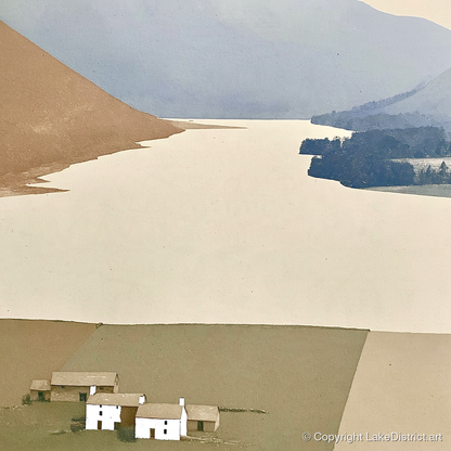 White Farmsteads Above Loweswater - lake district lake art print and canvas by Phillip Marbury A.I