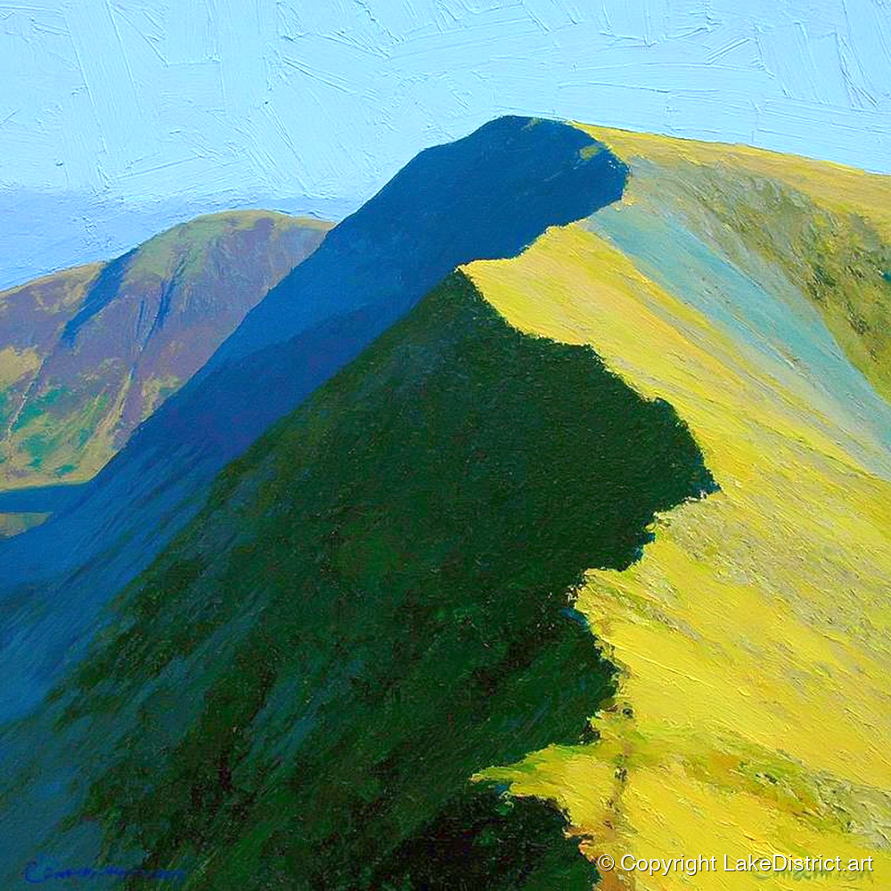 Whiteless Pike Sunlit Steep Ridge - lake district fell art print and canvas by Daphne Morley A.I