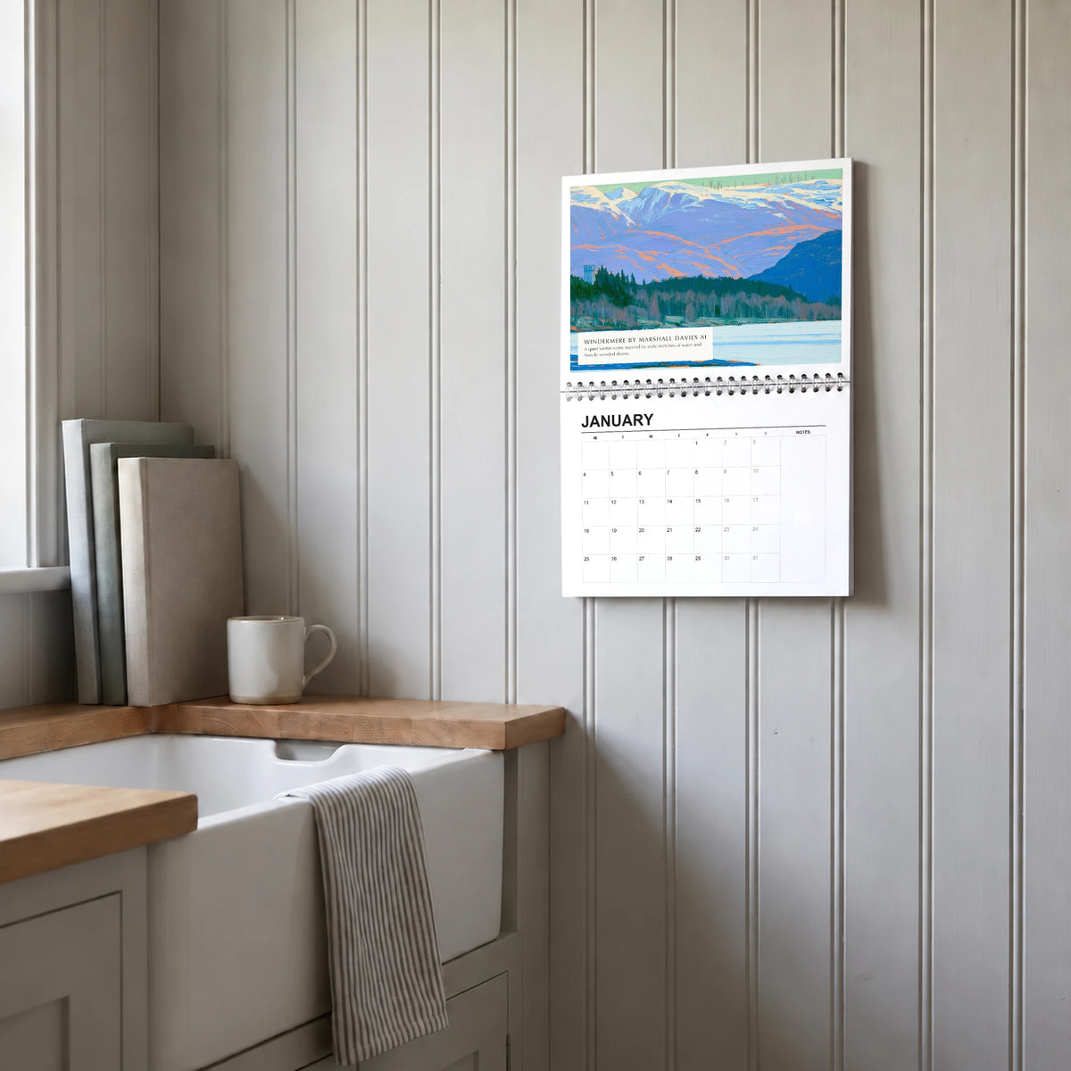 Windermere 2027 wall calendar hanging in a utility room