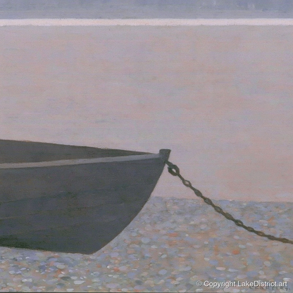Windermere Boat on Pebble Shore - lake district lake art print and canvas by Alistair Thorne A.I