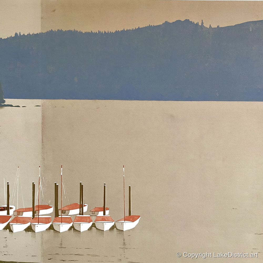 Windermere Boats Below Slate Fells - lake district lake art print and canvas by Phillip Marbury A.I