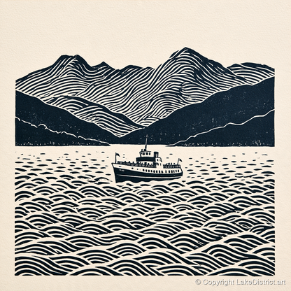 Windermere Cruiser Against Rhythmic Fells - lake district lake art print and canvas by Reuben Shaw A.I