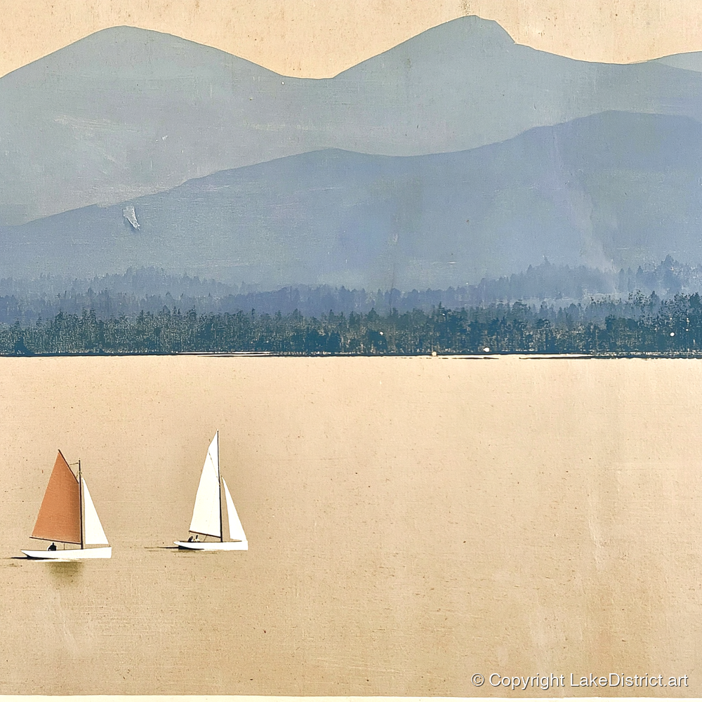 Windermere Sailboats Beneath Slate Fells - lake district lake art print and canvas by Phillip Marbury A.I