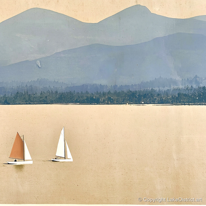 Windermere Sailboats Beneath Slate Fells - lake district lake art print and canvas by Phillip Marbury A.I