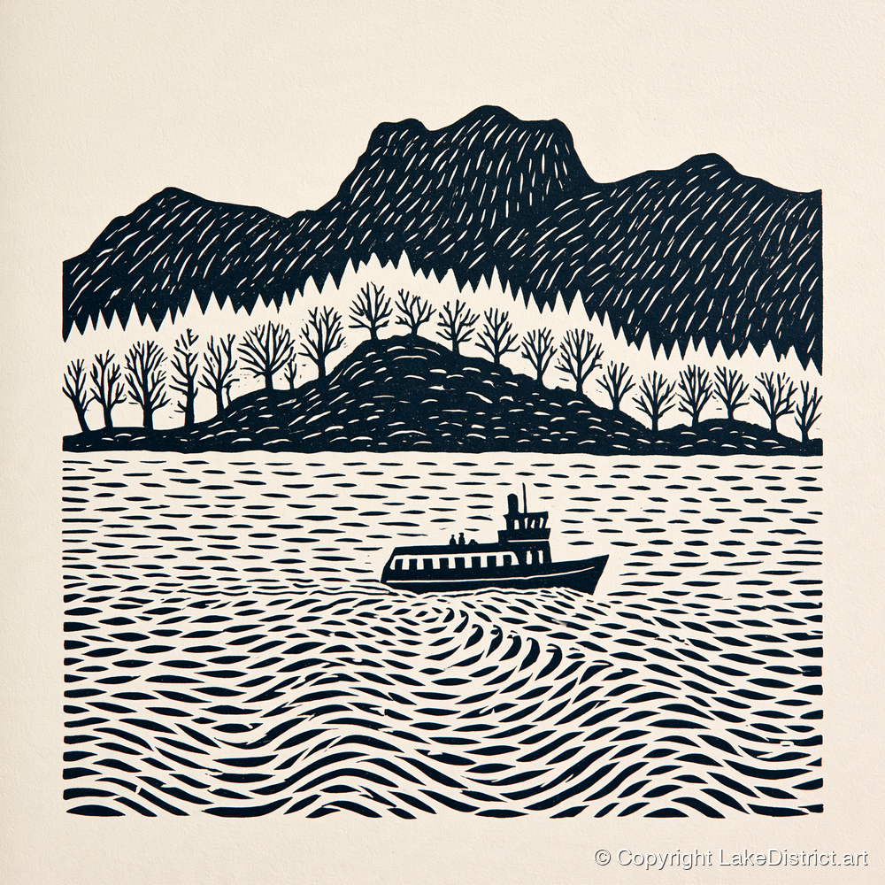 Windermere Steamer on Rhythmic Waters - lake district lake art print and canvas by Reuben Shaw A.I