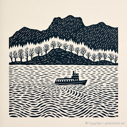 Windermere Steamer on Rhythmic Waters - lake district lake art print and canvas by Reuben Shaw A.I