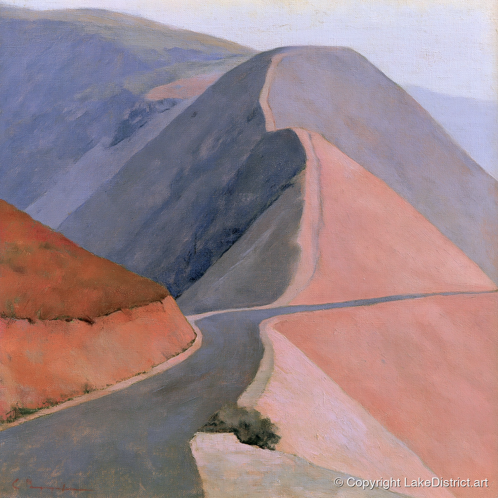 Winding Mountain Pass in Pastel - lake district valley art print and canvas by Alistair Thorne A.I