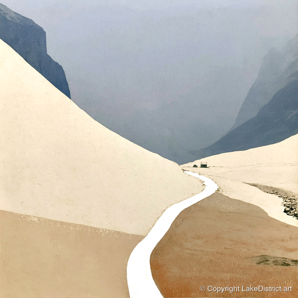 Winding Mountain Path through Winter Fells - lake district valley art print and canvas by Phillip Marbury A.I