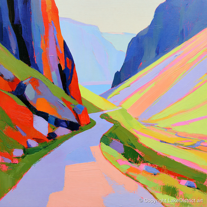 Winding Pass in Bold Hues - lake district valley art print and canvas by Desmond Locke A.I
