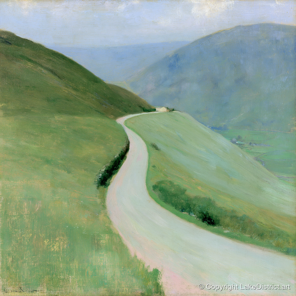 Winding Pass in Soft Greens - lake district valley art print and canvas by Charles Waverly A.I