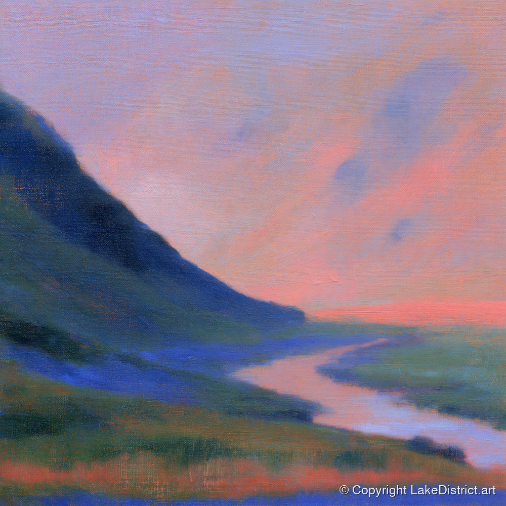 Winding River at Twilight - lake district waterfall art print and canvas by Theodore Vance A.I