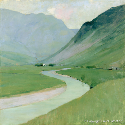 Winding River Below Pastel Fells - lake district waterfall art print and canvas by Charles Waverly A.I
