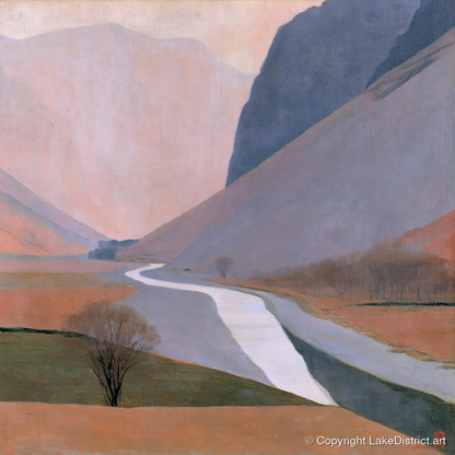 Winding River Beneath Slate Fells - lake district waterfall art print and canvas by Alistair Thorne A.I
