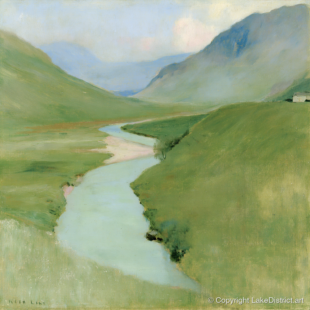 Winding River in Pastel Fells - lake district waterfall art print and canvas by Charles Waverly A.I