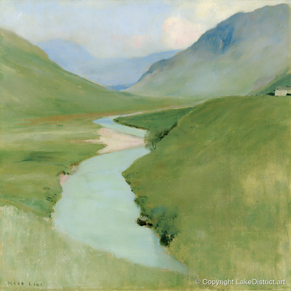 Winding River in Pastel Fells - lake district waterfall art print and canvas by Charles Waverly A.I