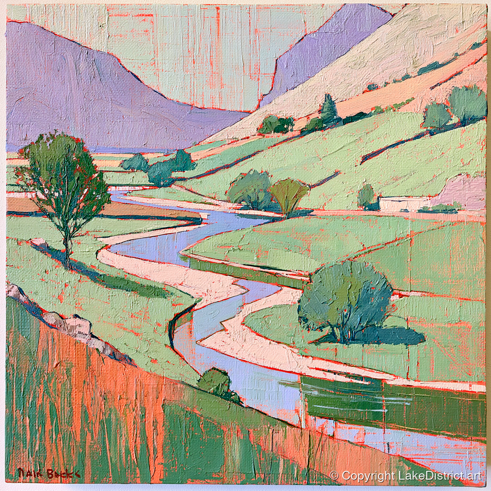 Winding River In Pastel Fells - lake district waterfall art print and canvas by Cedric Montgomery A.I