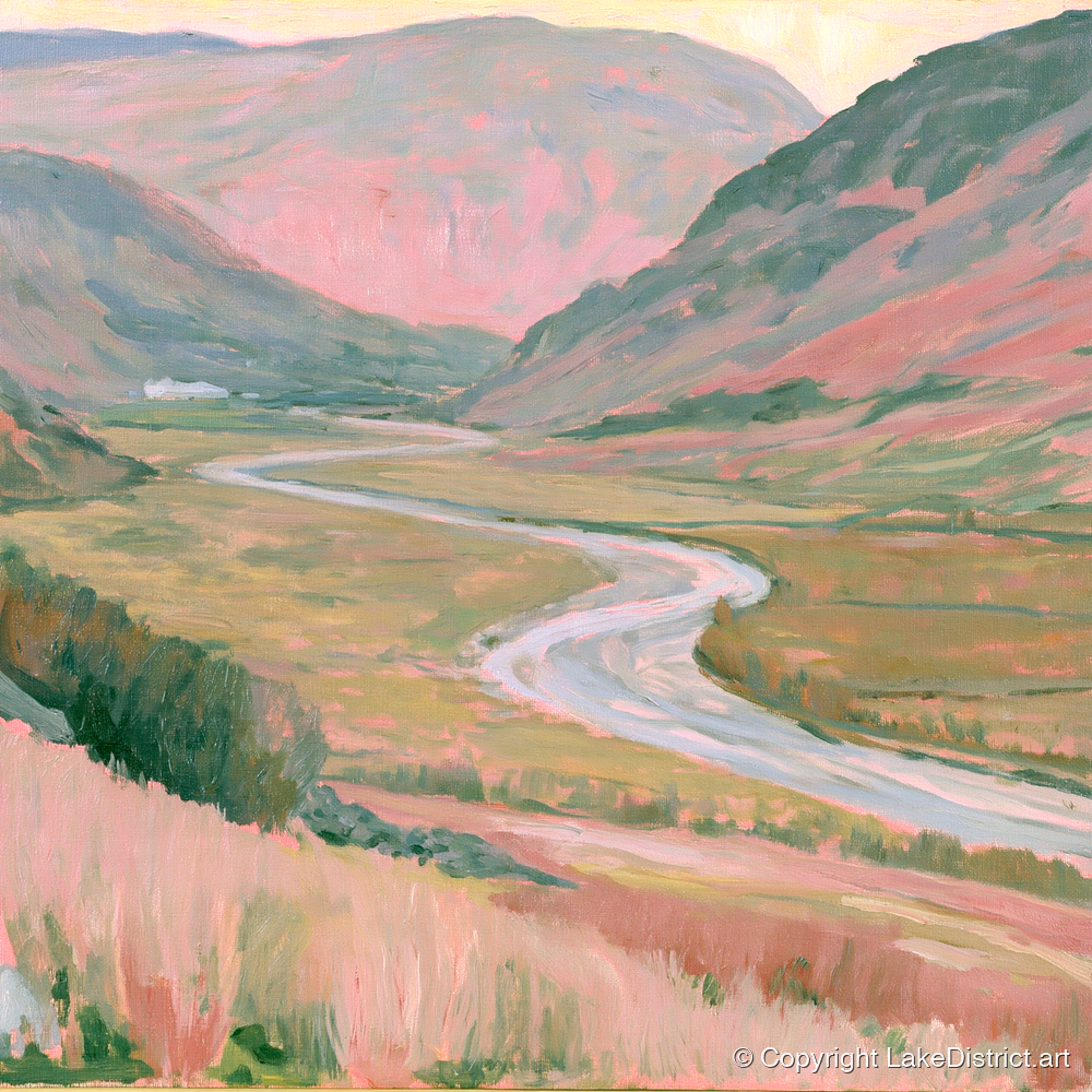 Winding River in Pastel Light - lake district waterfall art print and canvas by Florence Hadley A.I