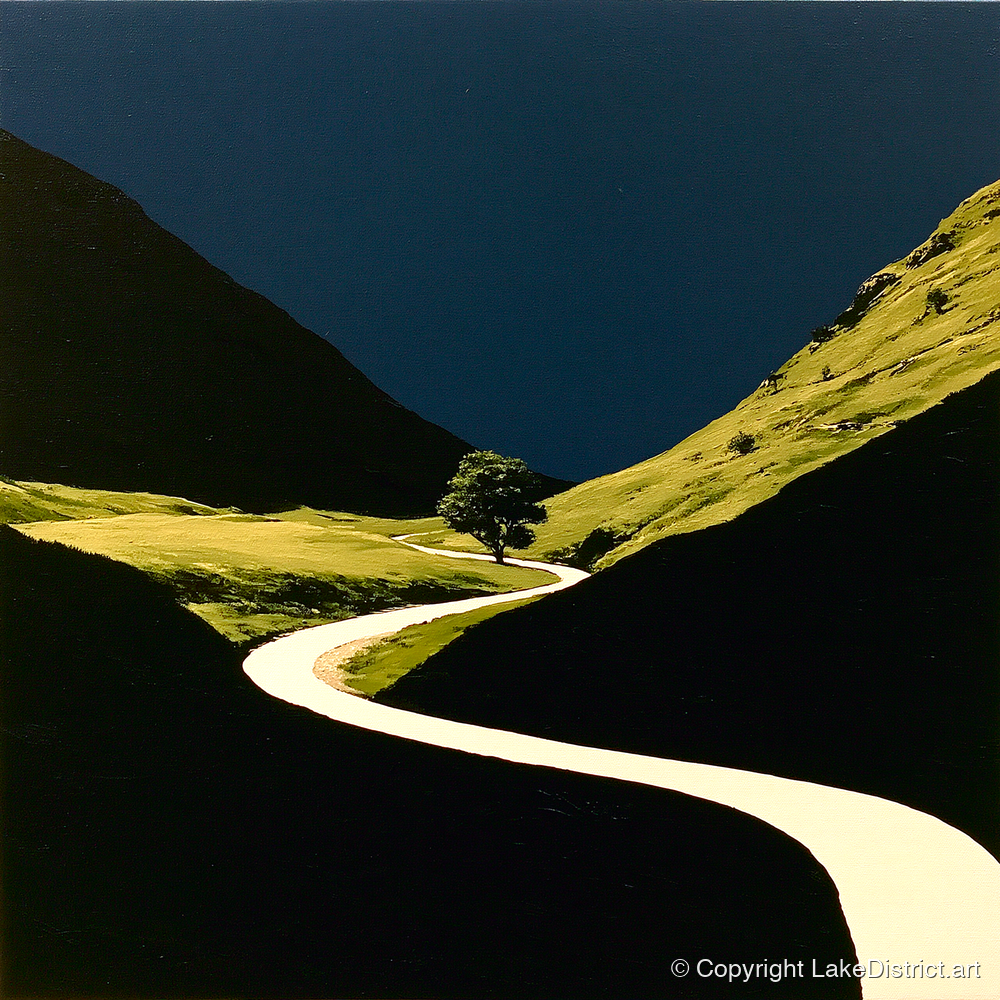 Winding River Through Dark Valley - lake district waterfall art print and canvas by Adelaide Calloway A.I
